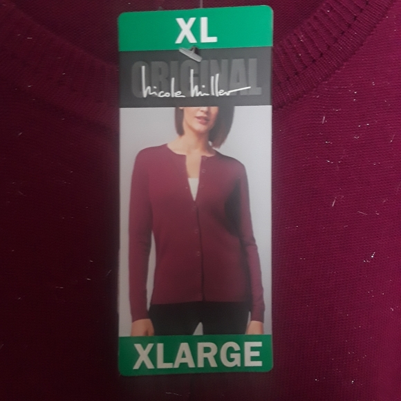 Nicole Miller Original Womens Size XL Wine Color Sparkle Button Up L/S Knit Top - Picture 8 of 11